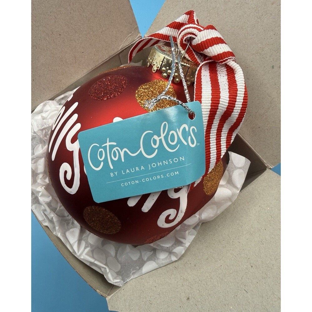 Coton Colors by Laura Johnson "Jolly Jolly" is a 4" round glass ornament